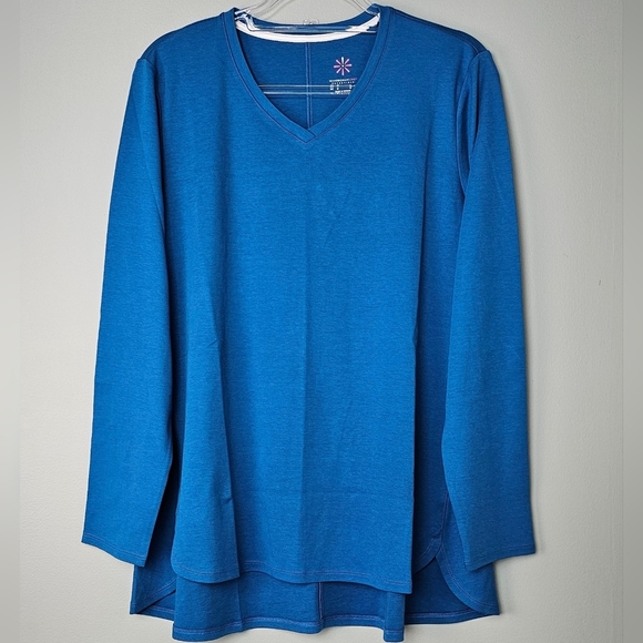 Isaac Mizrahi Live! Essentials Pima Cotton V-Neck Hi-Low Hem Top Blue NWOT - Picture 3 of 8